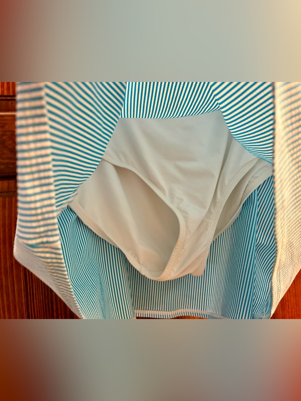 New Draper James Seersucker Blue White Stripe Swim Skirt w/ Panty 16 1X XL - Picture 2 of 6